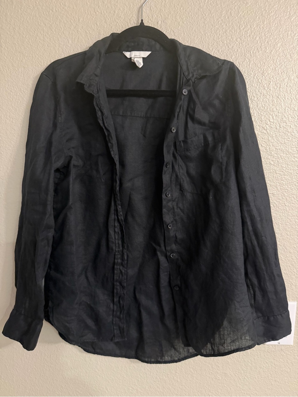H&M Linen Black Button Down Size XS Coastal Summer Coverup 100% Linen